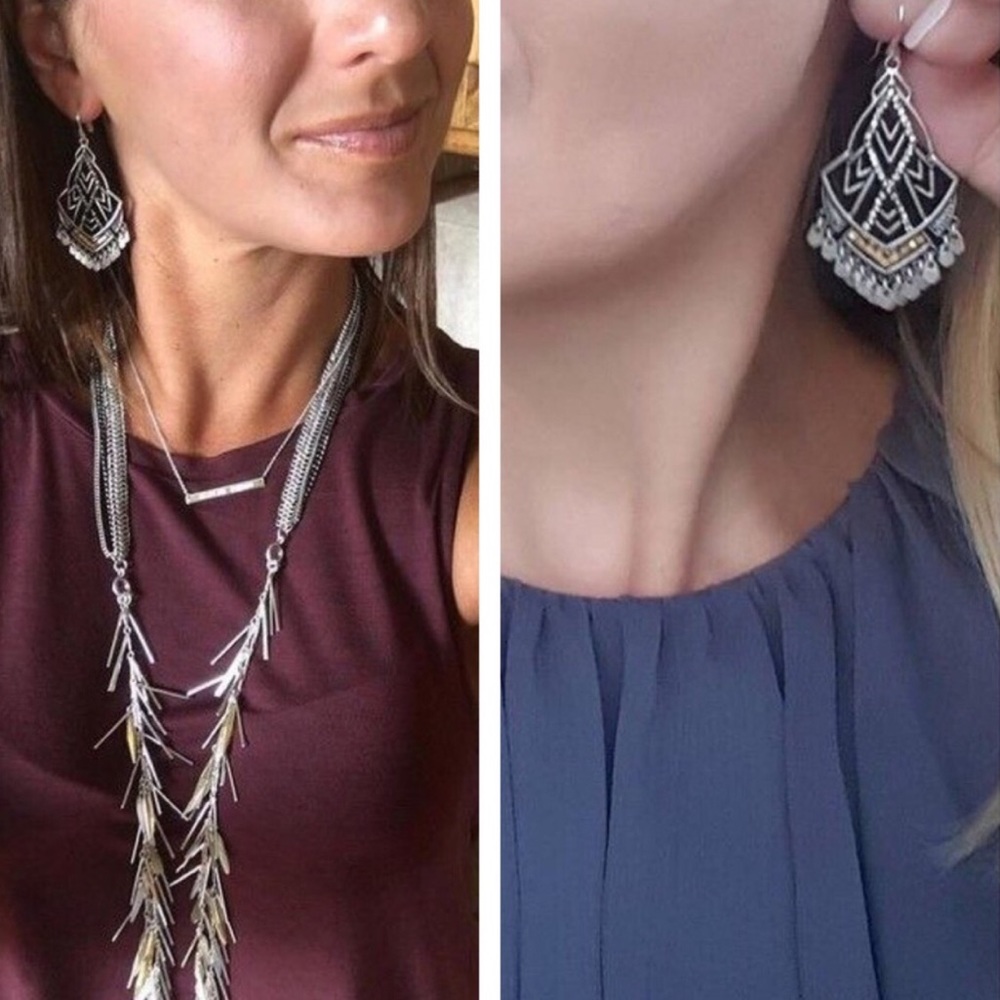 Stella & Dot ‘Retired’ Silver+Gold Shimmering Disc Etoile Chandelier Earrings - Picture 5 of 6